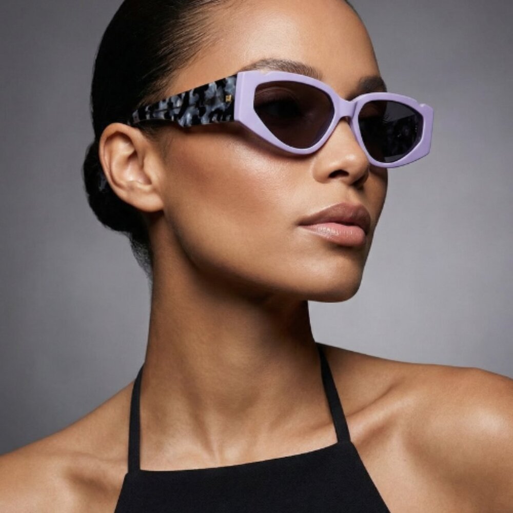 Fenty Off Record Rectangular Cat-Eye Sunglasses Lavender Tortoise